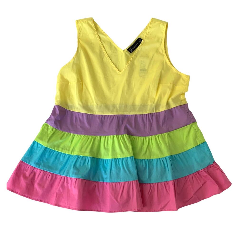 NEW YORK & COMPANY NWT Multi Colored Striped Ruffled Tank Top Medium